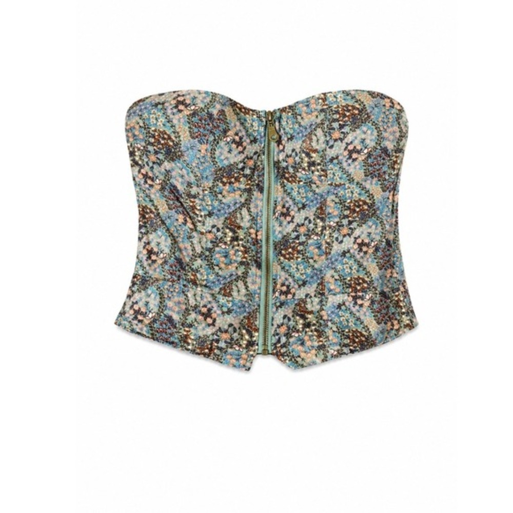 Wet Seal Floral Corset Cropped Zip Top Women M Green Y2K Padded Cup Cottagecore